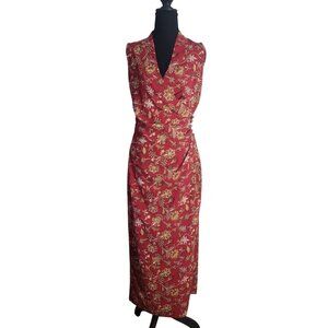 David Warren Vintage Red Floral Sleeveless Wrap Maxi Dress Size 4 Party Romantic